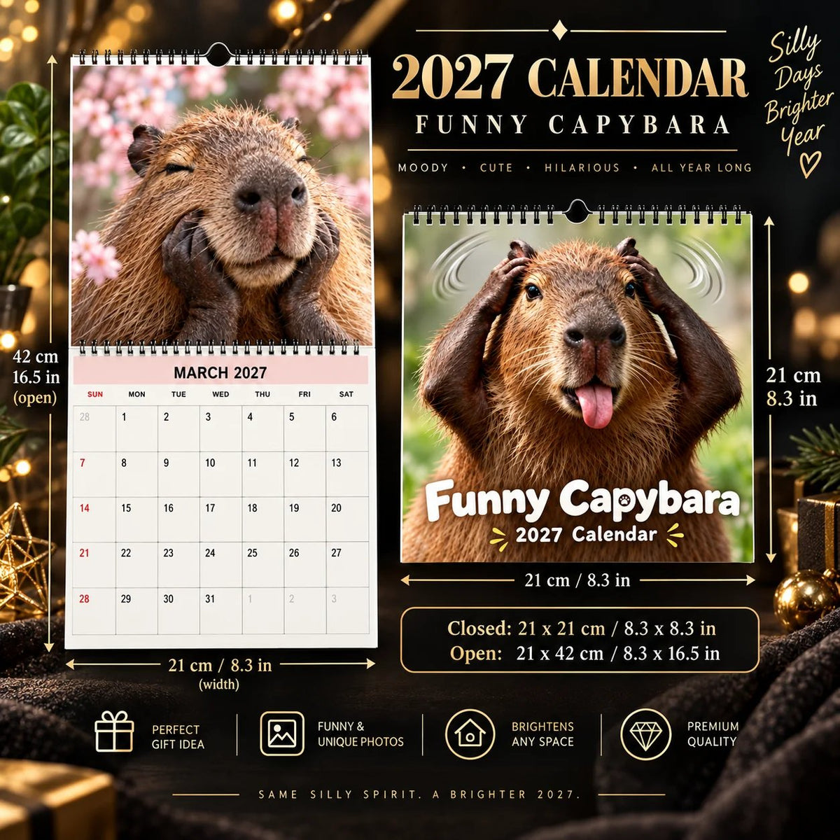 Funny Capybara 2027 Wall Calendar