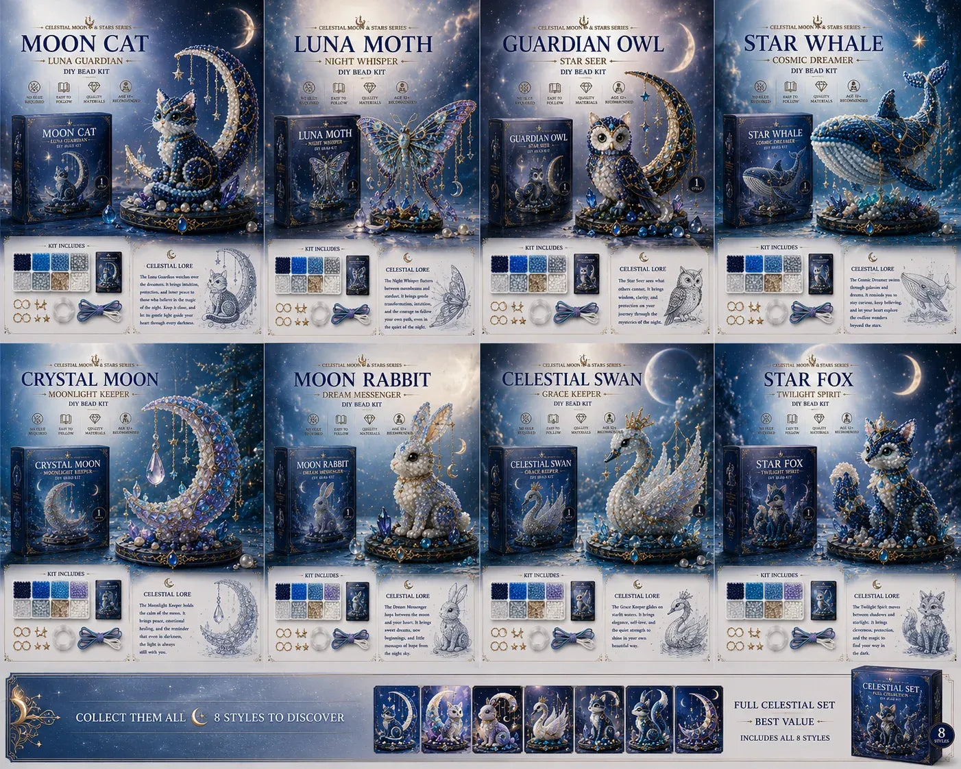🦉 Moon Owl Guardian DIY Bead Kit | Celestial Moon & Stars Series