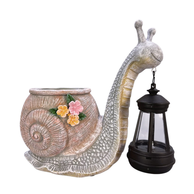Whimsical Solar Snail Garden Statue Planter - Cute Light-Up Animal Flower Pot, Weather-Resistant Resin Succulent Container for Porch & Backyard Decor