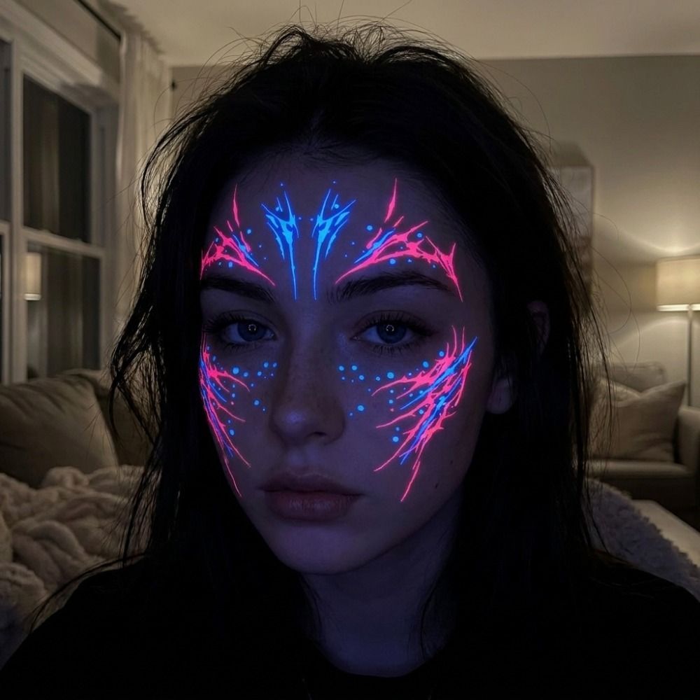 Halloween Glow in the Dark Face Tattoos – 3 Color UV Neon