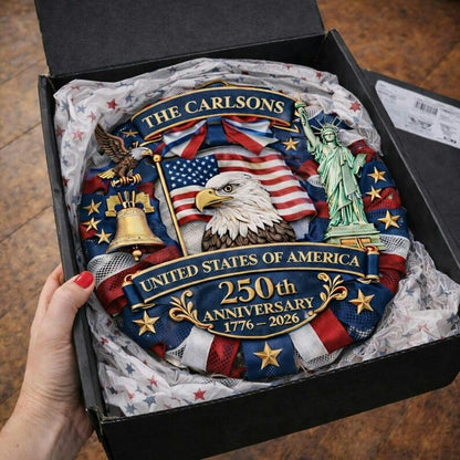 Personalized America 250th Anniversary Wood Wreath – 1776-2026 Patriotic Door Sign