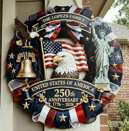 Personalized America 250th Anniversary Wood Wreath – 1776-2026 Patriotic Door Sign