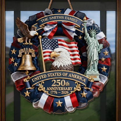 Personalized America 250th Anniversary Wood Wreath – 1776-2026 Patriotic Door Sign