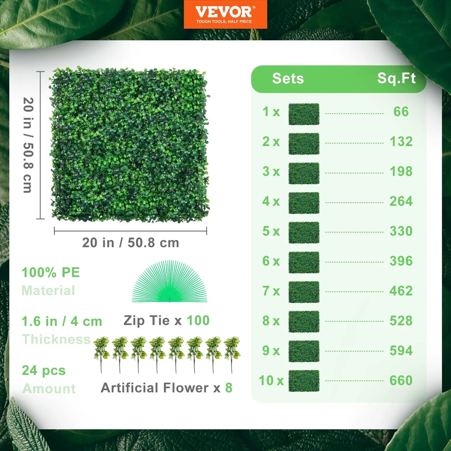 Artificial Boxwood Panels 24 PCS 20"x20" Boxwood Hedge Wall Panels for Decoration of Outdoor, Indoor, Garden, Fence & Backyard Decorating Home Goods