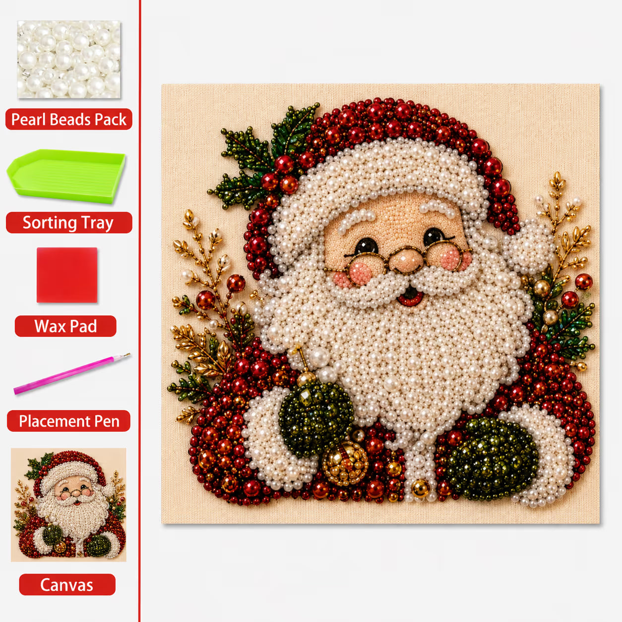 🎄  Premium 3D Pearl Christmas Diamond Painting Art Kit | Luxury Flocked Canvas with Scratch-Resistant Non-Fading Pearl Beads DIY Holiday Decor 🎅⛄️❄️