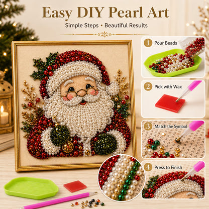 🎄  Premium 3D Pearl Christmas Diamond Painting Art Kit | Luxury Flocked Canvas with Scratch-Resistant Non-Fading Pearl Beads DIY Holiday Decor 🎅⛄️❄️