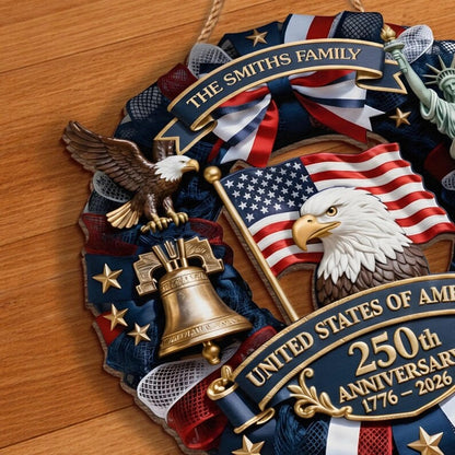 Personalized America 250th Anniversary Wood Wreath – 1776-2026 Patriotic Door Sign