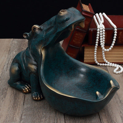 Funny Big Mouth Hippo Key & Candy Holder - Decorative Resin Animal Sculpture, Quirky Entry Table Storage Bowl, Modern Home Accent Ornament