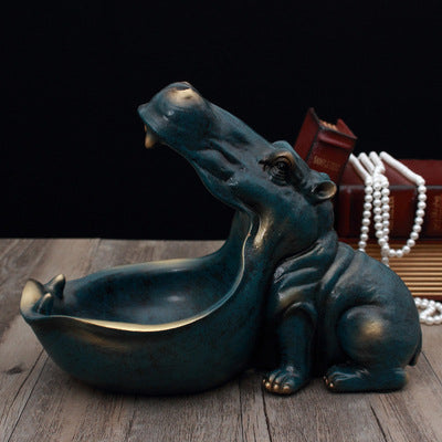 Funny Big Mouth Hippo Key & Candy Holder - Decorative Resin Animal Sculpture, Quirky Entry Table Storage Bowl, Modern Home Accent Ornament