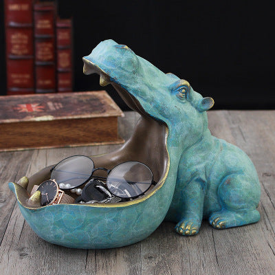 Funny Big Mouth Hippo Key & Candy Holder - Decorative Resin Animal Sculpture, Quirky Entry Table Storage Bowl, Modern Home Accent Ornament