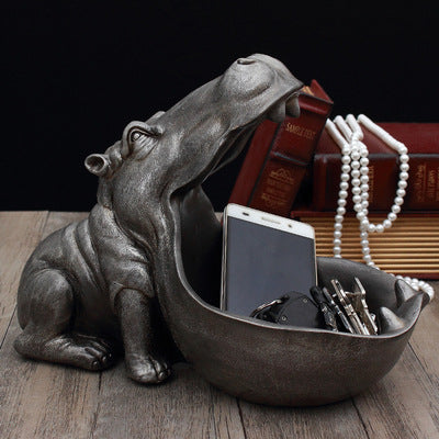Funny Big Mouth Hippo Key & Candy Holder - Decorative Resin Animal Sculpture, Quirky Entry Table Storage Bowl, Modern Home Accent Ornament