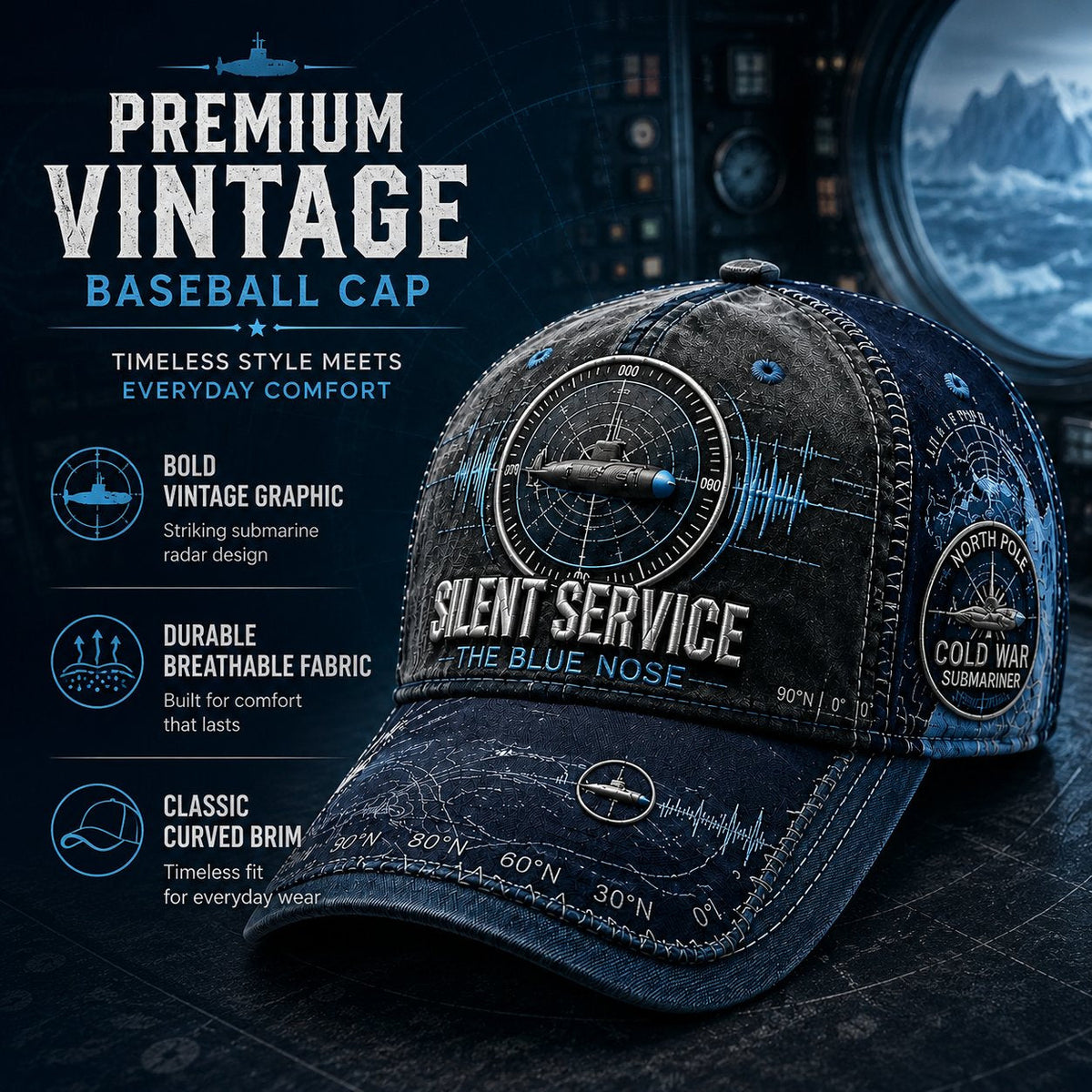 Silent Service The Blue Nose Submarine Veteran Baseball Cap