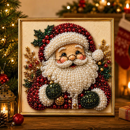 🎄  Premium 3D Pearl Christmas Diamond Painting Art Kit | Luxury Flocked Canvas with Scratch-Resistant Non-Fading Pearl Beads DIY Holiday Decor 🎅⛄️❄️