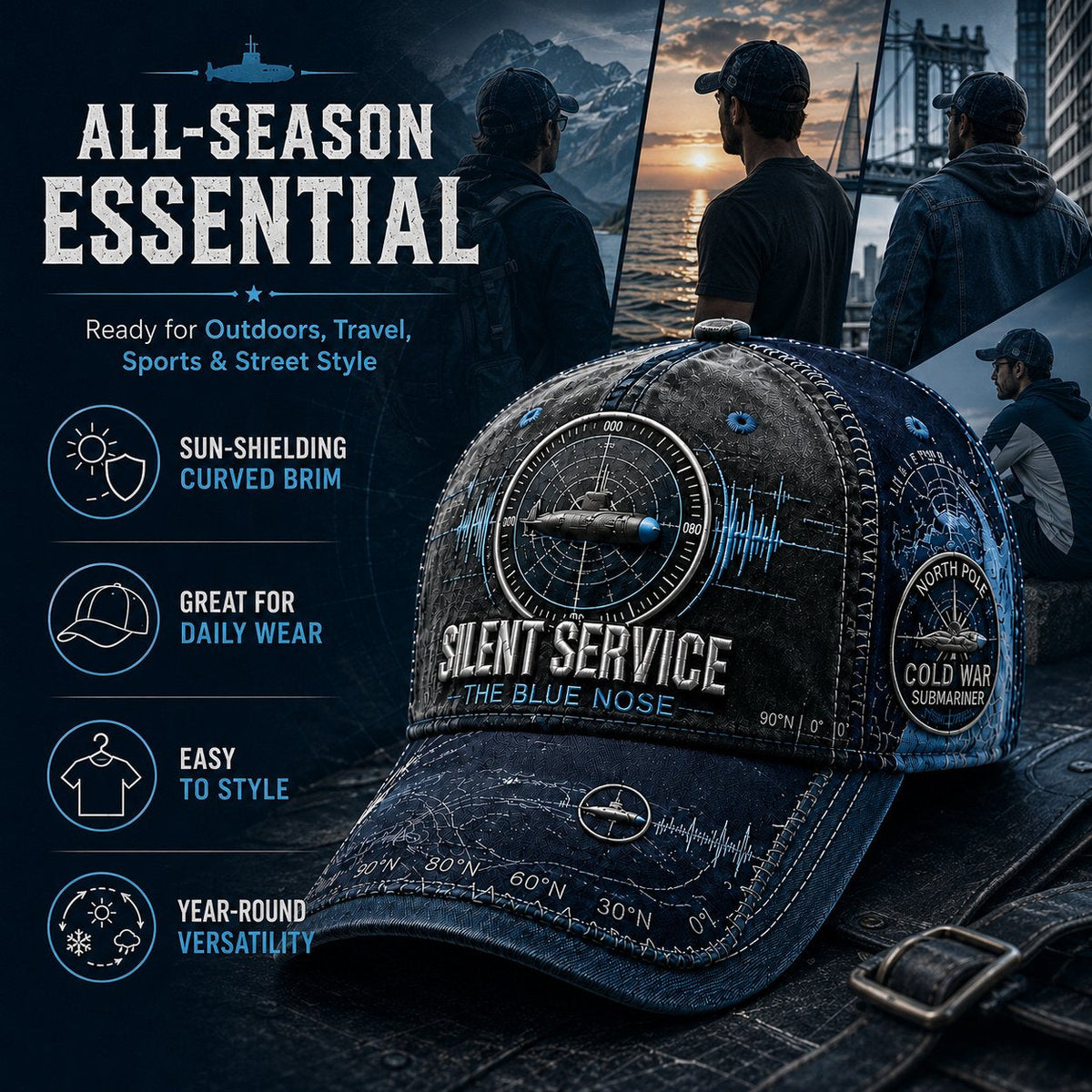 Silent Service The Blue Nose Submarine Veteran Baseball Cap
