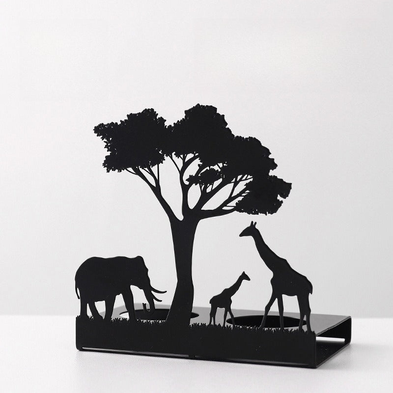 Golden Safari Metallic Candle Holder Set - Sleek Elephant & Giraffe Taper Candlestick Stands, Modern Aesthetic Dining Table Decor for Weddings & Parties