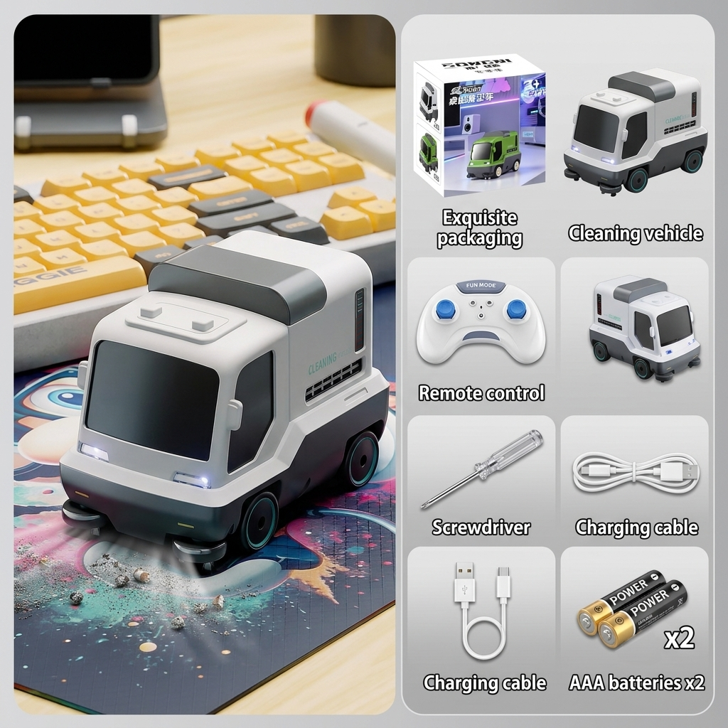 Remote Control Mini Vacuum Car – Desktop Cleaning Robot Toy for Dust & Crumbs
