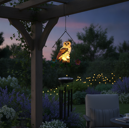 Solar Owl Wind Chime Light – Decorative Iron House Garden Stake Light for Lawn & Patio