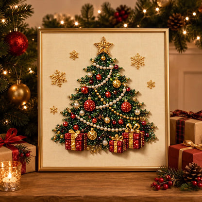 🎄  Premium 3D Pearl Christmas Diamond Painting Art Kit | Luxury Flocked Canvas with Scratch-Resistant Non-Fading Pearl Beads DIY Holiday Decor 🎅⛄️❄️