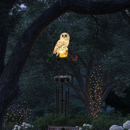 Solar Owl Wind Chime Light – Decorative Iron House Garden Stake Light for Lawn & Patio