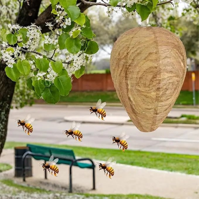 Wasp Nest Decoy 4 Pack 11" x 8.7" – Outdoor Hanging Fake Hornet Nest, Natural Wasp Repellent for Patio, BBQ, Backyard