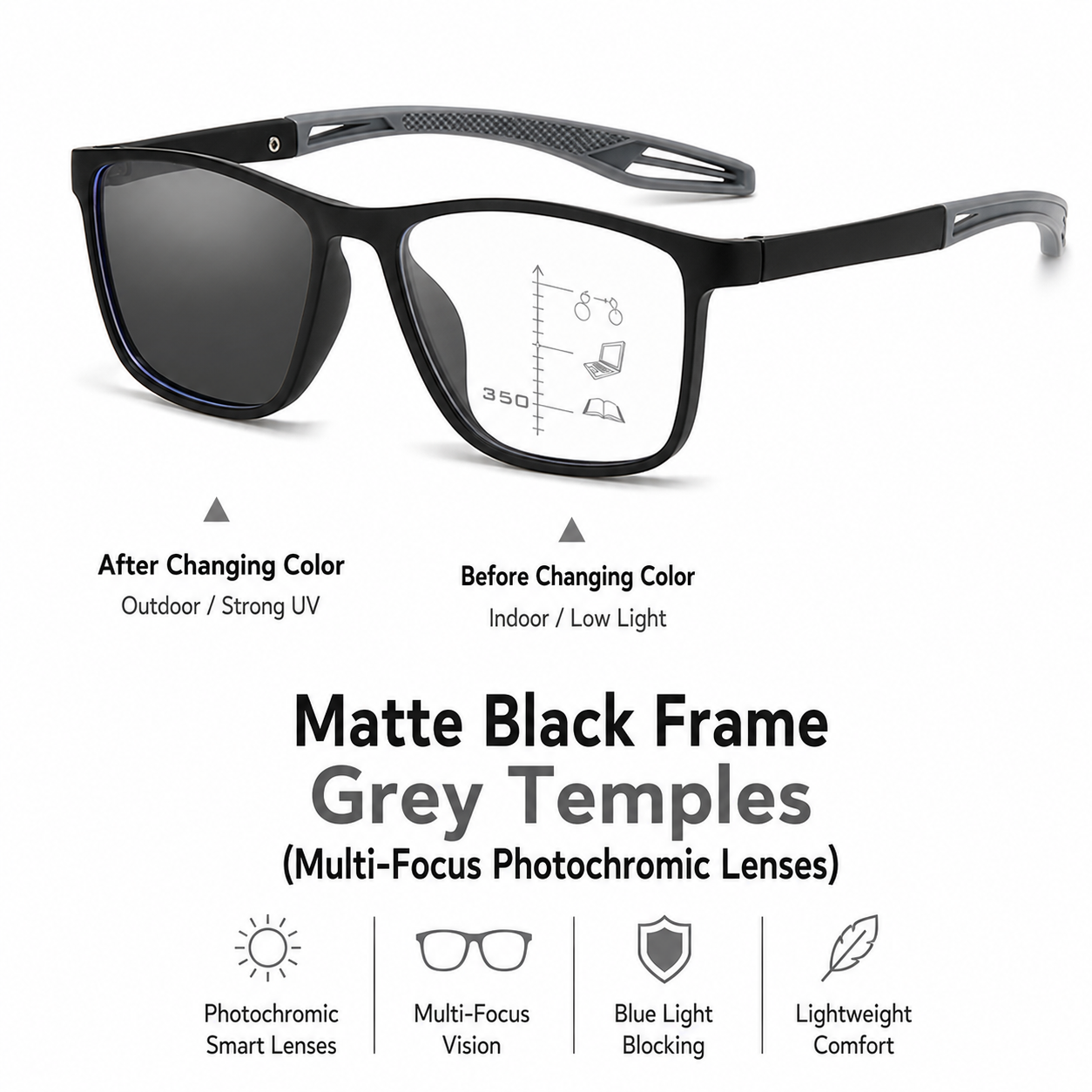 Adaptive Photochromic Multifocal Reading Glasses