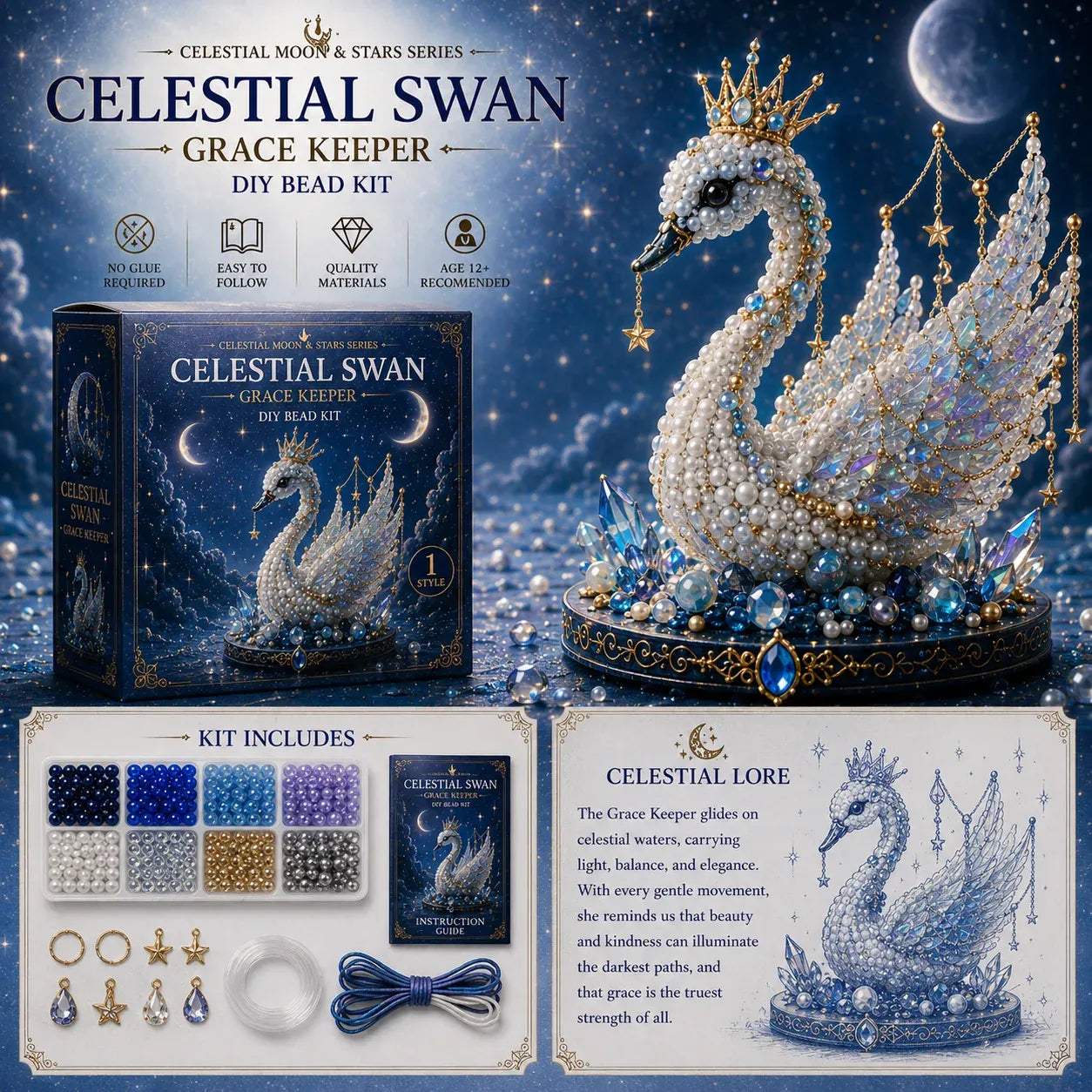 🦉 Moon Owl Guardian DIY Bead Kit | Celestial Moon & Stars Series
