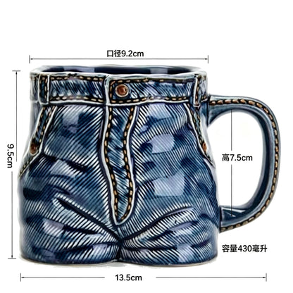 Creative Denim Jeans Shaped Ceramic Mug | Funny Retro Coffee Cup | Unique Novelty Drinkware Gift