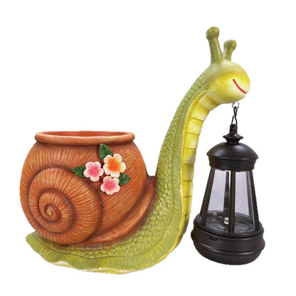 Whimsical Solar Snail Garden Statue Planter - Cute Light-Up Animal Flower Pot, Weather-Resistant Resin Succulent Container for Porch & Backyard Decor