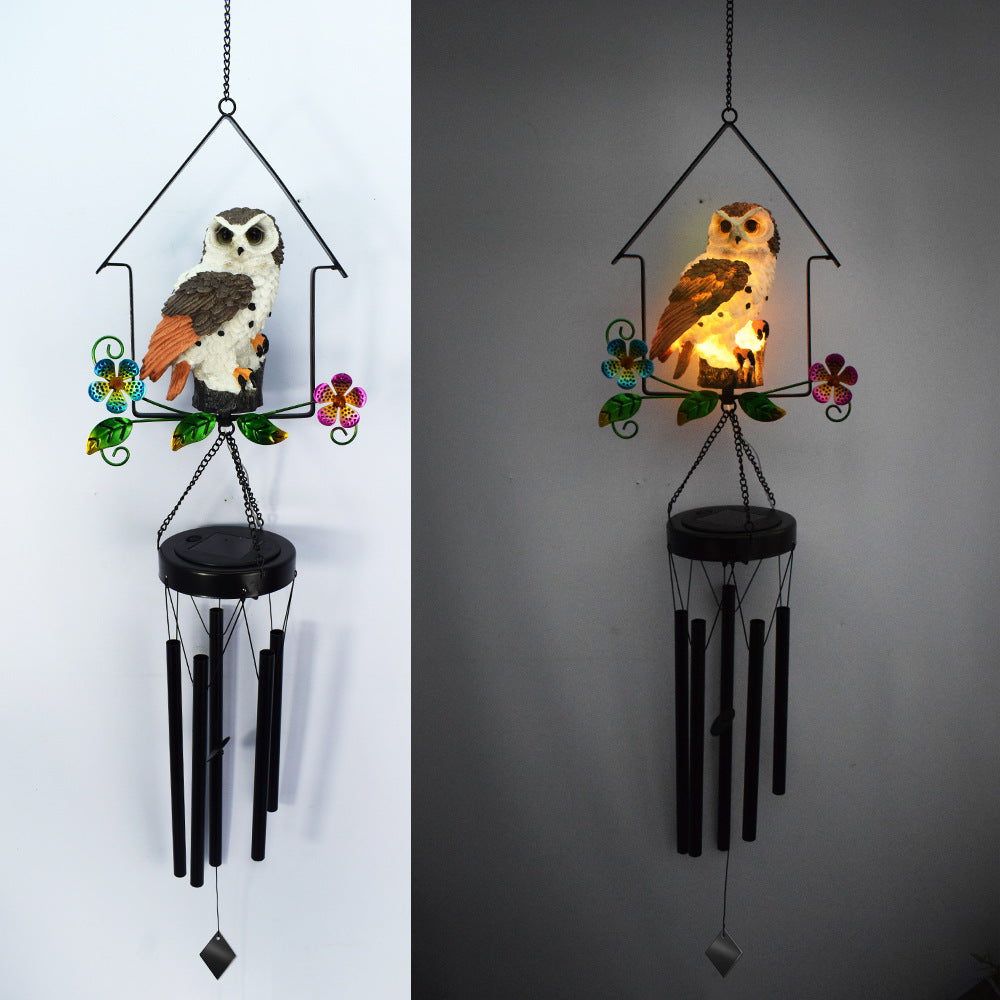Solar Owl Wind Chime Light – Decorative Iron House Garden Stake Light for Lawn & Patio
