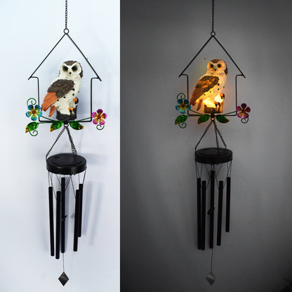 Solar Owl Wind Chime Light – Decorative Iron House Garden Stake Light for Lawn & Patio