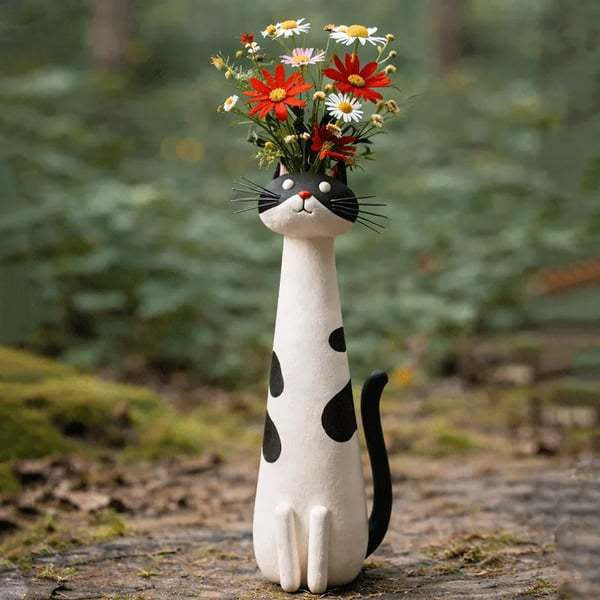 Whimsical Handmade Cat & Dog Vase - Creative Resin Animal Figurine & Planter, Eclectic Shelf Sitter Centerpiece, Novelty Pet Memorial Gift