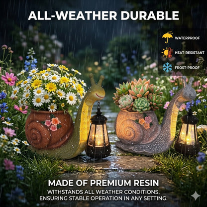 Whimsical Solar Snail Garden Statue Planter - Cute Light-Up Animal Flower Pot, Weather-Resistant Resin Succulent Container for Porch & Backyard Decor