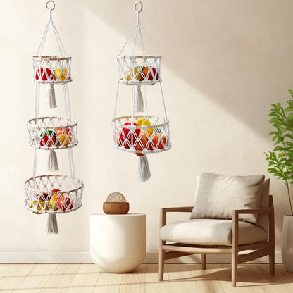 🍎 3-Tier Hanging Fruit Basket Save Counter Space & Display Fresh Produce Beautifully