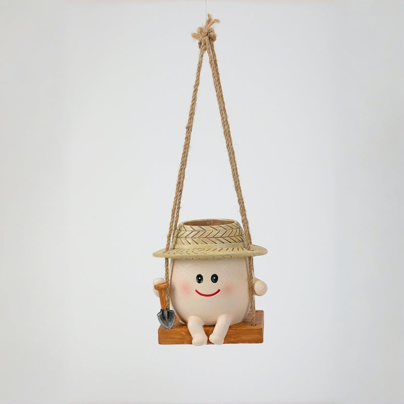 Whimsical Swing Egg Figurine Hanging Planter - Adorable Animal-Style Succulent Flower Pot, Creative Window & Porch Decor, Novelty Gift for Plant Lover