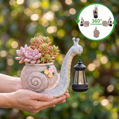 Whimsical Solar Snail Garden Statue Planter - Cute Light-Up Animal Flower Pot, Weather-Resistant Resin Succulent Container for Porch & Backyard Decor
