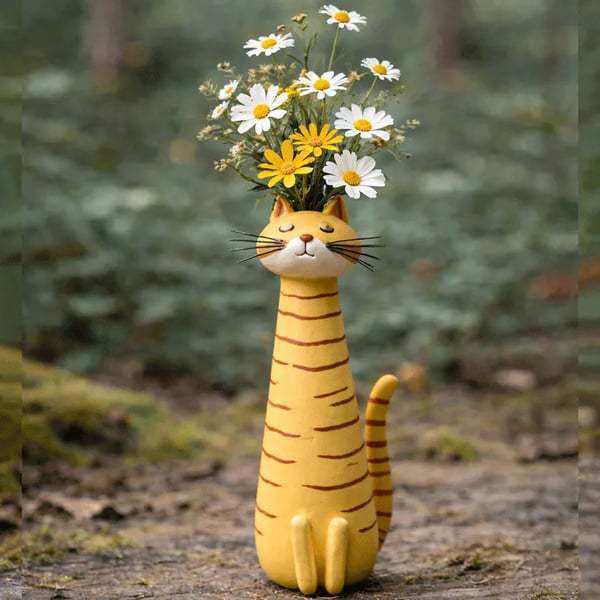 Whimsical Handmade Cat & Dog Vase - Creative Resin Animal Figurine & Planter, Eclectic Shelf Sitter Centerpiece, Novelty Pet Memorial Gift