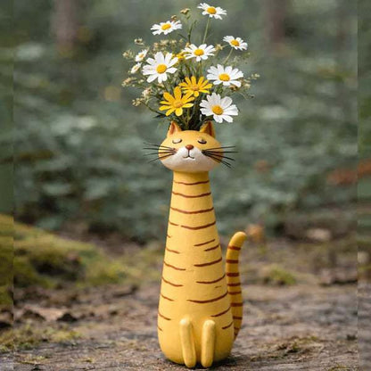 Whimsical Handmade Cat & Dog Vase - Creative Resin Animal Figurine & Planter, Eclectic Shelf Sitter Centerpiece, Novelty Pet Memorial Gift