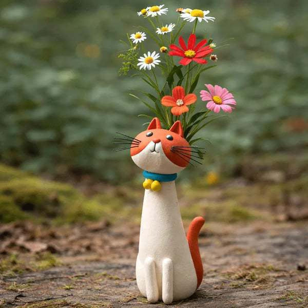 Whimsical Handmade Cat & Dog Vase - Creative Resin Animal Figurine & Planter, Eclectic Shelf Sitter Centerpiece, Novelty Pet Memorial Gift