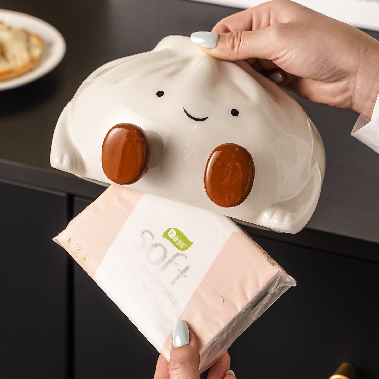 Cute Dumpling Tissue Box Cover - Ceramic Multi-Functional Holder