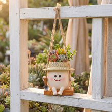 Whimsical Swing Egg Figurine Hanging Planter - Adorable Animal-Style Succulent Flower Pot, Creative Window & Porch Decor, Novelty Gift for Plant Lover