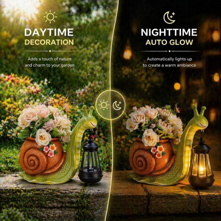 Whimsical Solar Snail Garden Statue Planter - Cute Light-Up Animal Flower Pot, Weather-Resistant Resin Succulent Container for Porch & Backyard Decor