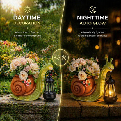 Whimsical Solar Snail Garden Statue Planter - Cute Light-Up Animal Flower Pot, Weather-Resistant Resin Succulent Container for Porch & Backyard Decor