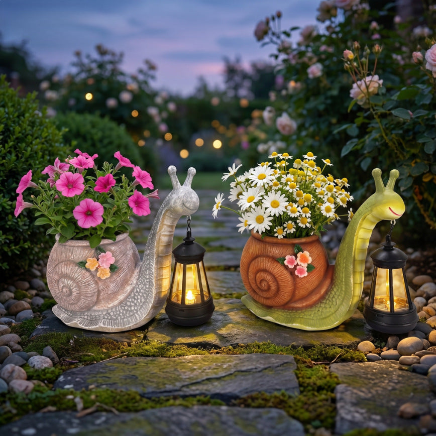 Whimsical Solar Snail Garden Statue Planter - Cute Light-Up Animal Flower Pot, Weather-Resistant Resin Succulent Container for Porch & Backyard Decor