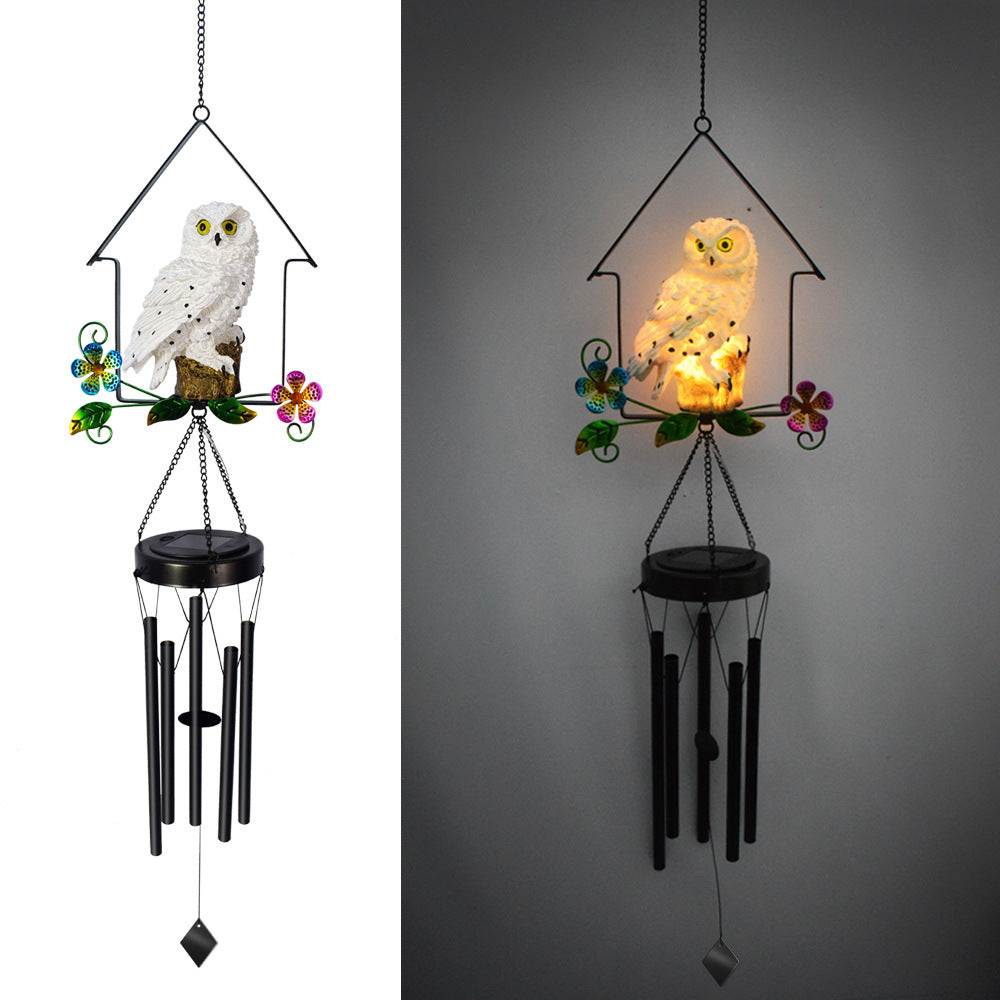 Solar Owl Wind Chime Light – Decorative Iron House Garden Stake Light for Lawn & Patio