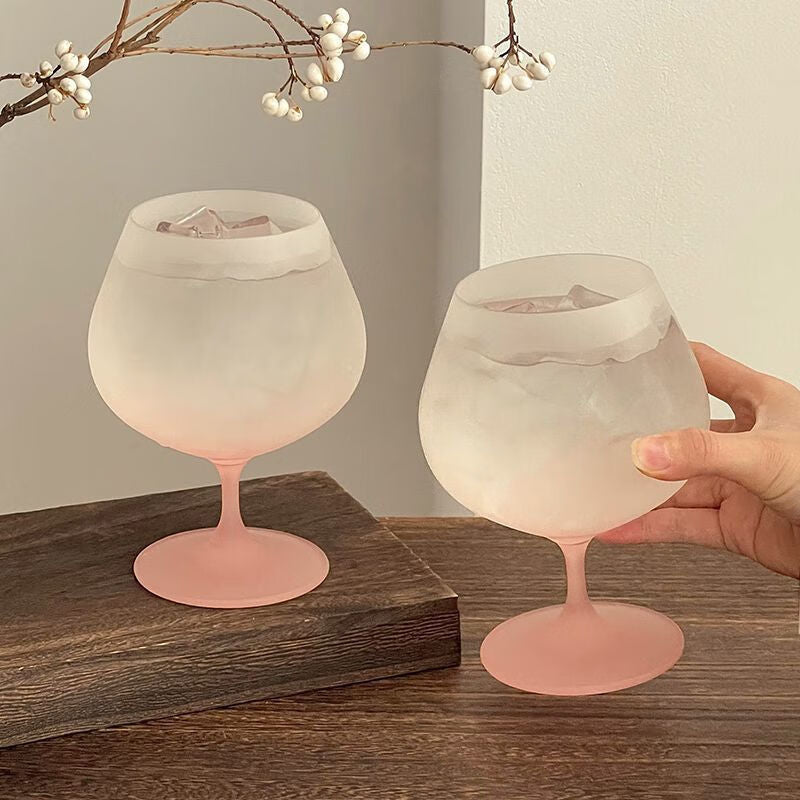 Gradient Pink Frosted Stem Wine Glass
