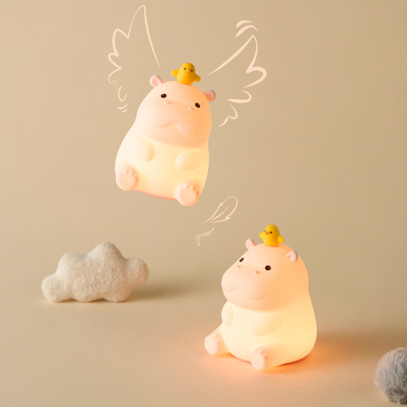 Whimsical Hippo Silicone Tap Nightlight - USB Rechargeable Dimmable Mood Lamp, Soft Bedside Nursing Light with Auto-Off Timer, Unique Night Gift