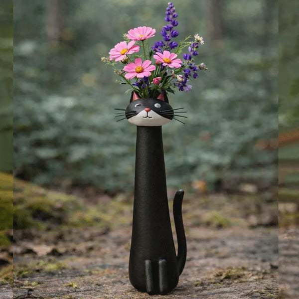 Whimsical Handmade Cat & Dog Vase - Creative Resin Animal Figurine & Planter, Eclectic Shelf Sitter Centerpiece, Novelty Pet Memorial Gift