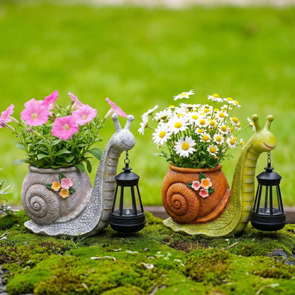 Whimsical Solar Snail Garden Statue Planter - Cute Light-Up Animal Flower Pot, Weather-Resistant Resin Succulent Container for Porch & Backyard Decor