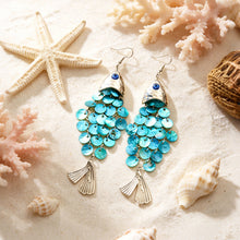 Retro Vacation Evil Eye & Shell Fish Drop Earrings