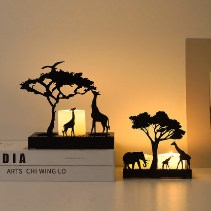 Golden Safari Metallic Candle Holder Set - Sleek Elephant & Giraffe Taper Candlestick Stands, Modern Aesthetic Dining Table Decor for Weddings & Parties